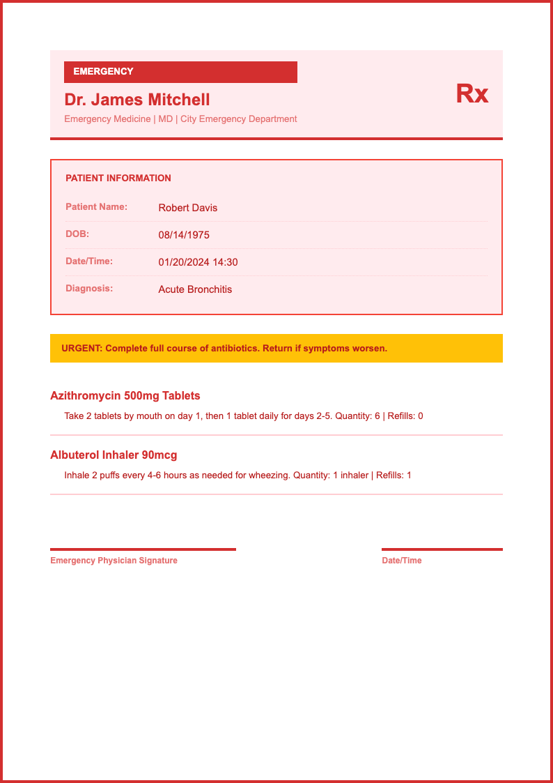Emergency prescription form
